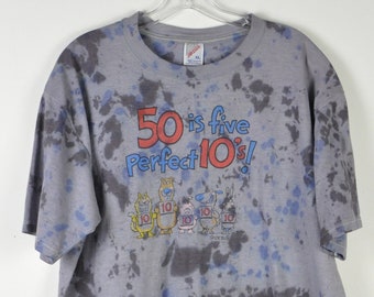 Vintage 90er Jahre Batik 50. Geburtstag T-Shirt - Schuhkarton Comic Grafik XL