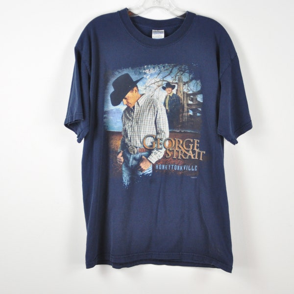 2003 George Straight Tour Tee - L | Honkeytonkville Tour T-Shirt | Vintage Country Music Tee | George Straight T-Shirt | Navy Blue Y2K Tee
