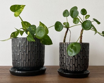 Meteoroid Ceramic Plant Pots with Saucers