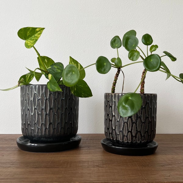 Meteoroid Ceramic Plant Pots with Saucers