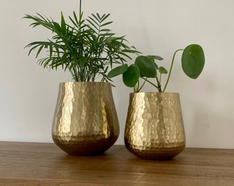 Muted Gold Hammered Metal Plant Pot