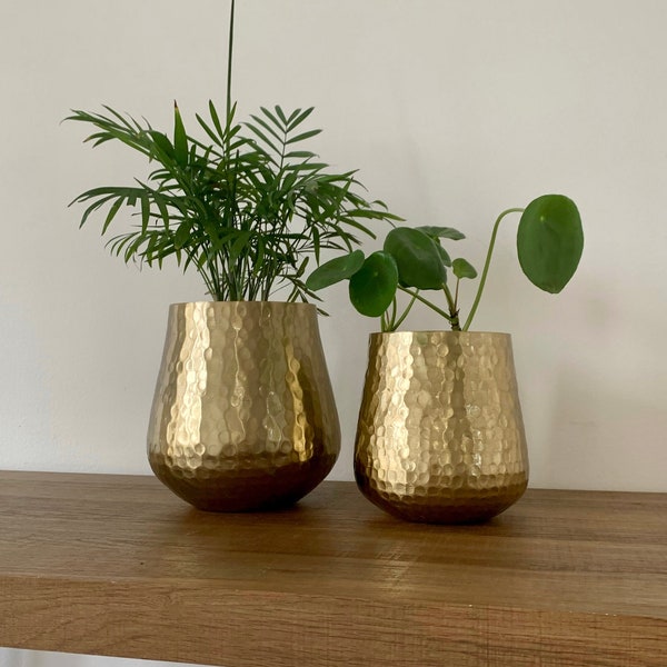 Muted Gold Hammered Metal Plant Pot