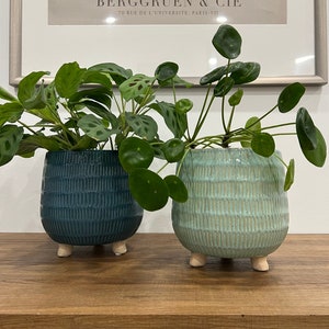 Ocean Textured Lines Ceramic Plant Pots