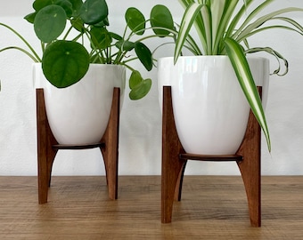 Modern White Ceramic and Canvas Wood Table Planters