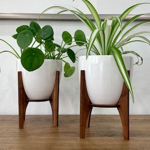 Modern White Ceramic and Canvas Wood Table Planters