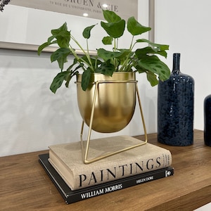 Muted Gold Hammered Metal Plant Pot