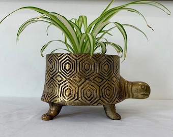 5.75” Brass Coated Turtle Footed Planter Pot/indoor outdoor plant /catcus planter/weddinggift/housewarming gift/home decor/gift idea