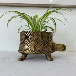 5.75” Brass Coated Turtle Footed Planter Pot/indoor outdoor plant /catcus planter/weddinggift/housewarming gift/home decor/gift idea
