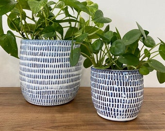 Navy Cell Ceramic Plant Pots/Unique Pattern/ Garden/ Indoor Outdoor /Pottery/Cactus Planter/