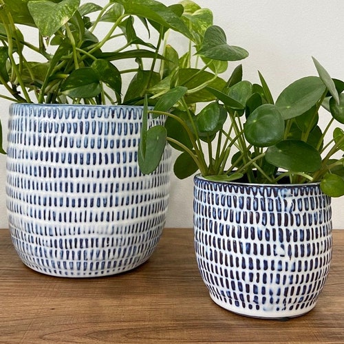 Navy Cell Ceramic Plant Pots Etsy