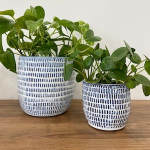 Navy Cell Ceramic Plant Pots/Unique Pattern/ Garden/ Indoor Outdoor /Pottery/Cactus Planter/