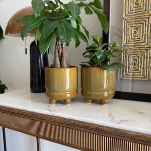 Pair of green footed  Ceramic...: Minimalist Indoor Outdoor Plant Decor/