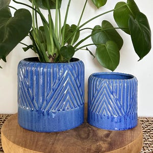 Blue Ridges Ceramic Plant Pots.Unique Pattern. Indoor Outdoor Plant Decoration. Phothos Plant Decor.Pottery/gift idea/catcus planter/