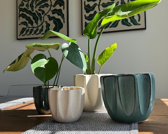 Pot de fleurs bohème vert en céramique : motif unique, décoration intérieure extérieure