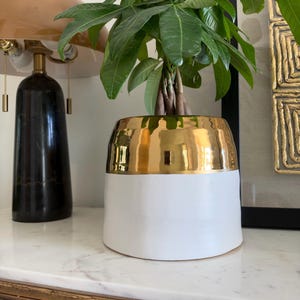 Nouveau pot de fleurs bicolore or et blanc en céramique : jardinière d'intérieur minimaliste /
