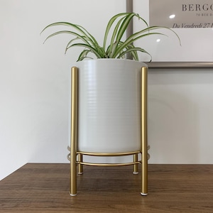 White Metal Planter Pots on Gold Plant Stands/indoor planter/white metal/gold stand/home decoration