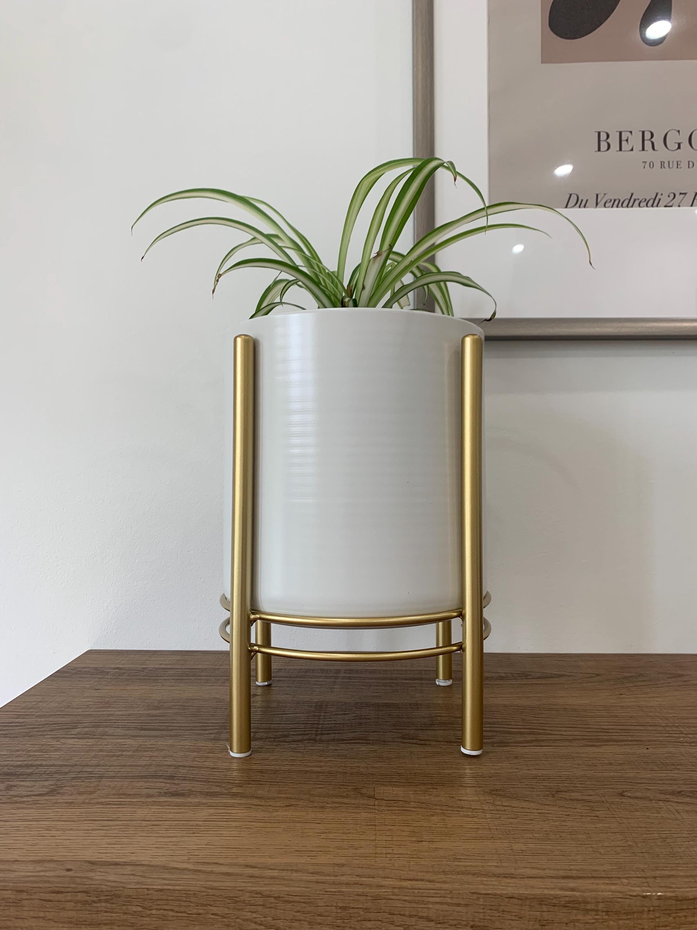 Mid-century Modern White Metal Planter Pot With Gold Stand - Etsy