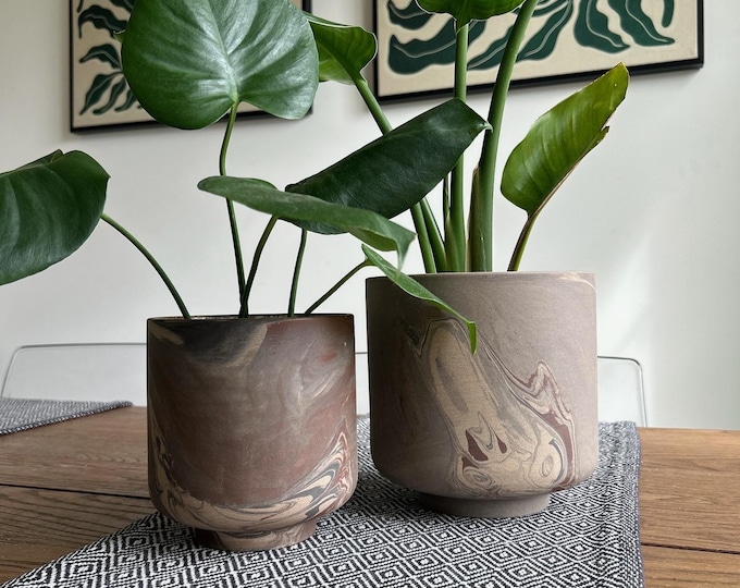 Chocolate Swirl Ceramic Plant Pot /Mat finish- DSTUDIOhome Tint Ceramics/modern home decor/set of 2
