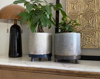 Blue Gradient Ceramic Footed Planter: Minimalist Pottery,  Beautiful Home Decor