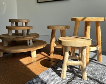 Warm Brown Teak Wood Riser: Farmhouse Plant Stand, Kitchen Decor