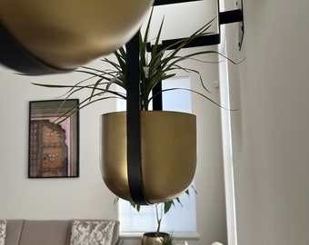 Brushed Gold and Black Iron Hanging Wall Planter Pot