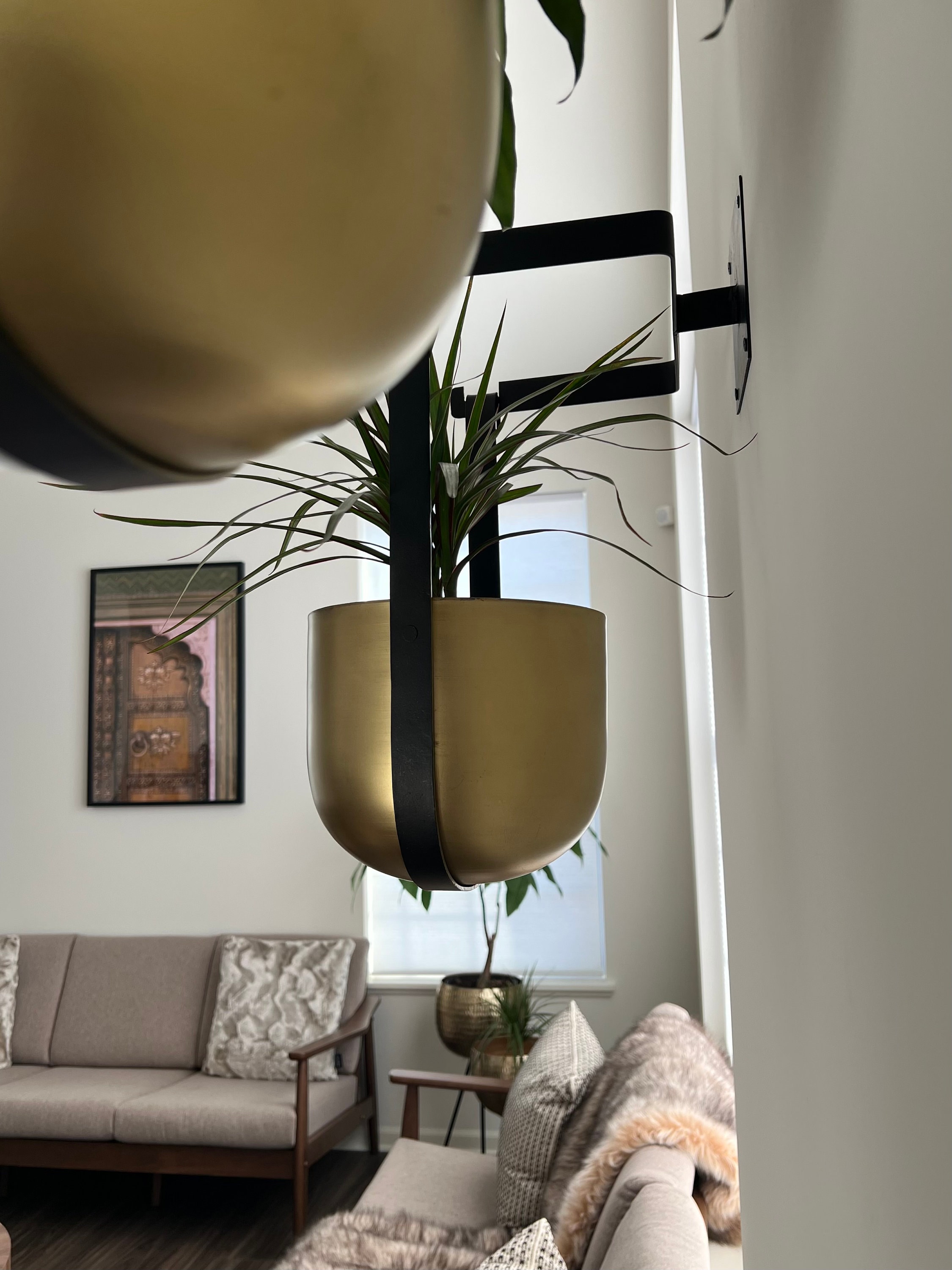 Brushed Gold and Black Iron Hanging Wall Planter Pot/wall hanging /wall decor/indoor plant decor/ fathers day gift/housewarming gift/gold