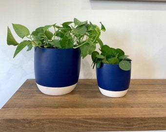 Blue Ceramic Pot Planter/2 tone plant /ceramic / indoor outdoor/catcus planter/home decor/gift idea /