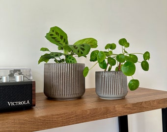 Pots de fleurs en céramique avec faîtage en béton