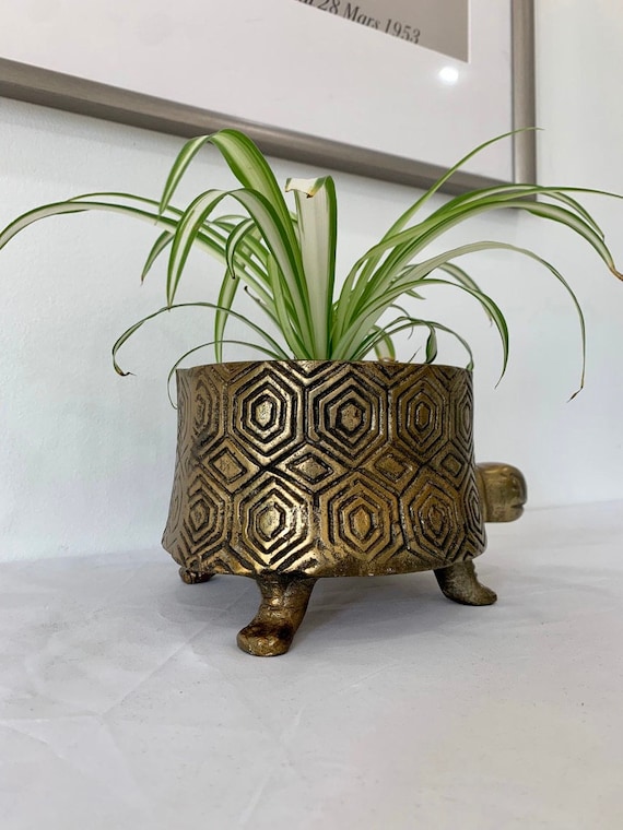 Brass Coated Turtle Planter Pot: Vintage Gold Home Decor - Etsy