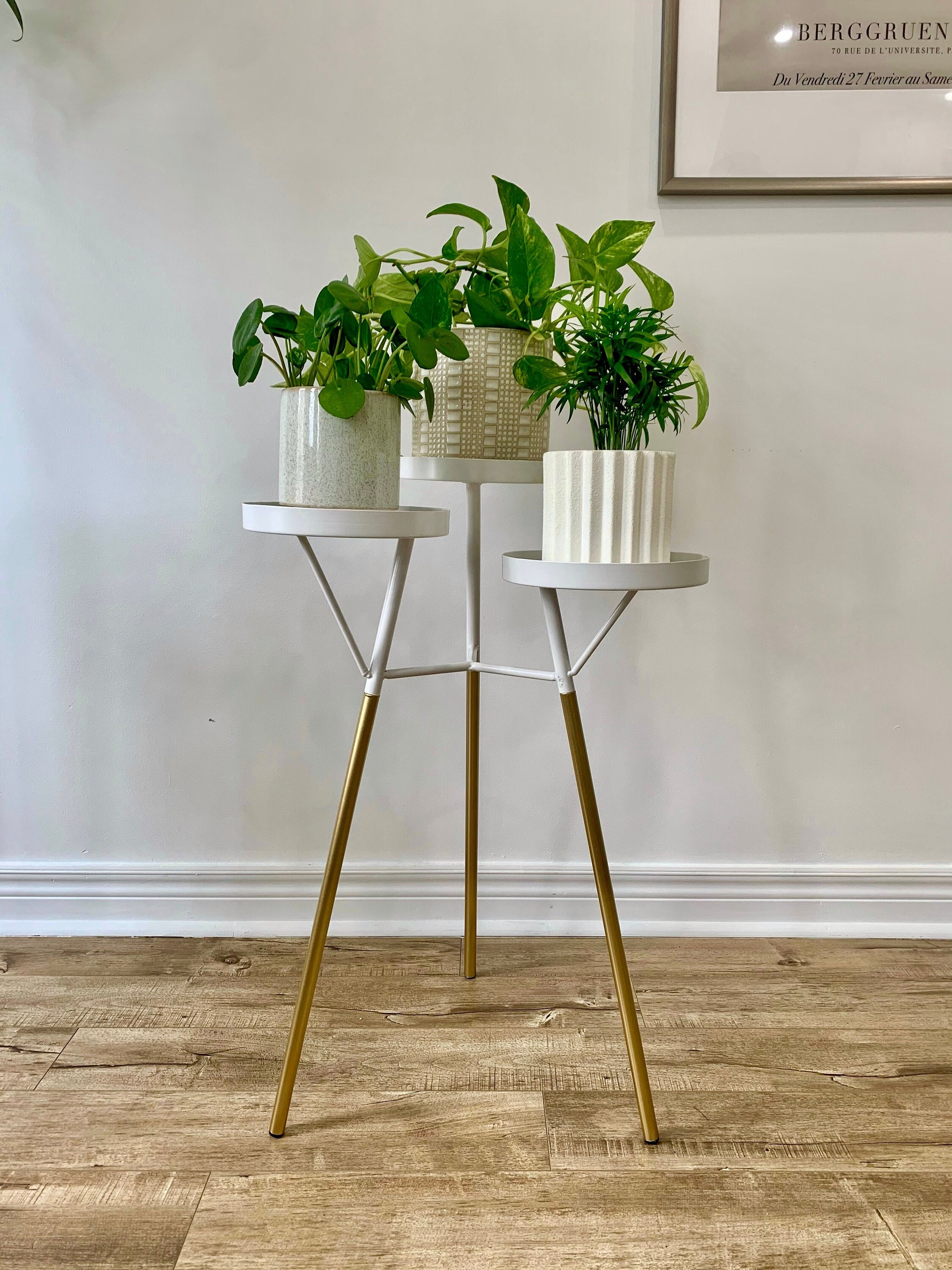 Sinolodo Large Floor Standing Planters with Metal Stand Pack of 3, Extra  Large Plant Pot Container, Black and Gold Tree Planter Flower Pots and
