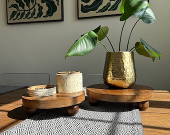 Mango Wood Riser Stand: Farmhouse Plant or Cake Display