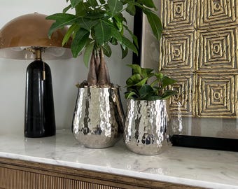 Muted silver Hammered Metal Plant Pot set /Dstudiohome metallic Collection/set of 2