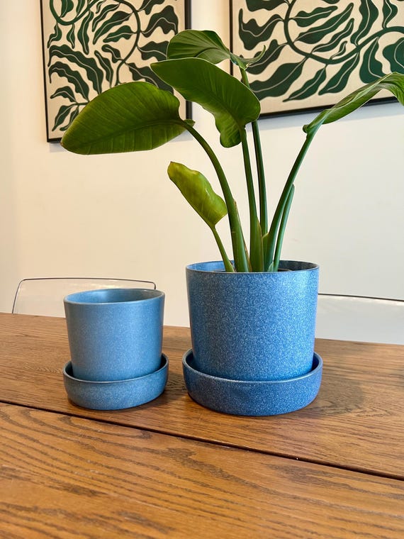 Anthrazit Keramik und ozeanblau Blumentopf mit Untersetzer