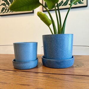 Charcoal Ceramic and ocean blue Plant Pot with Saucer set/set of 2 (2 color options to choose)