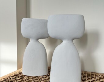 White Ceramic Vase: Modern Table Centerpiece, 11" Tall
