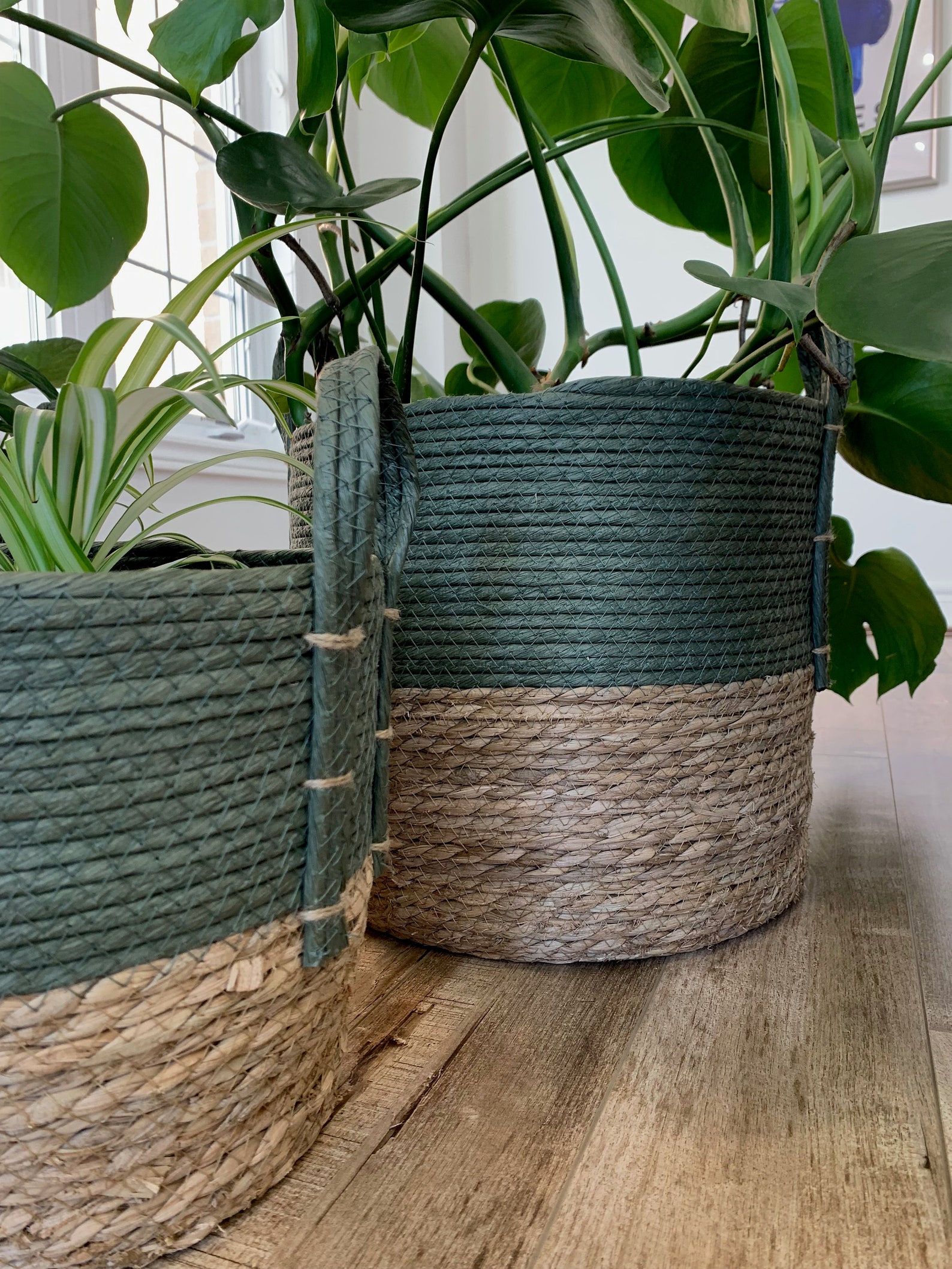 Sage Green and Beige Jute Planter Baskets Etsy