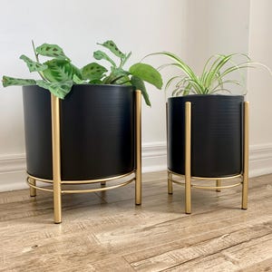 Blck metal planter/catcus planter/indoor outdoor/homedecor/gold stand /house warming gift/gift idea/plant lover/fathers day gift