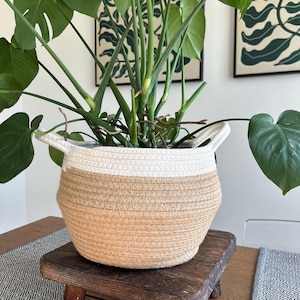 Cesta de yute blanca y beige: macetero minimalista, organizador de juguetes