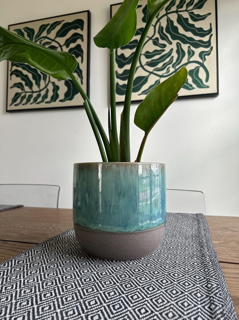 Sea Blue Ceramic Plant Pot: Minimalist Indoor Planter image 3