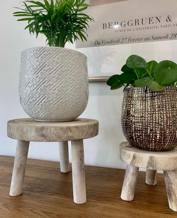 White-Washed Wood Plant Riser: Rustic Farmhouse Decor