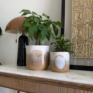 Yellow with beige Ceramic Plant Pot: Minimalist Indoor Planter/set of 2