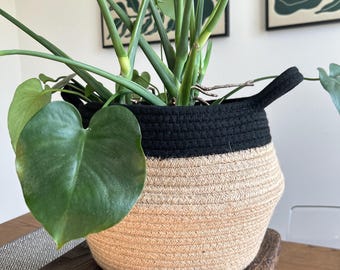 Black and Beige Jute Basket Planter: Indoor Outdoor Organizer/Beautiful hand made/