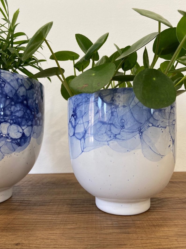 Watercolour Blue Ceramic Plant Pots image 3