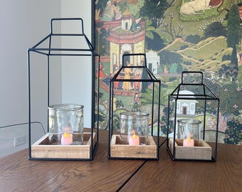 Rustic Wood and Black Iron Lantern