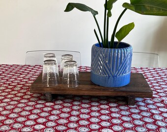 Organic Block Print Rectangle Cotton Tablecloth/Hand Made Artwork/