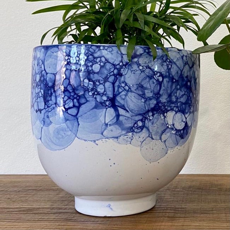 Watercolour Blue Ceramic Plant Pots image 5