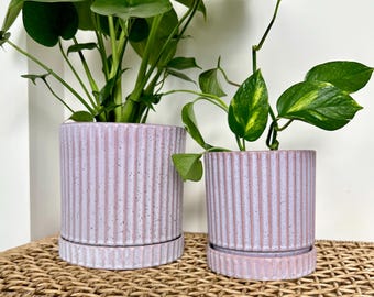 Purple Ridges Ceramic Planter Pot with Saucer/set of 2