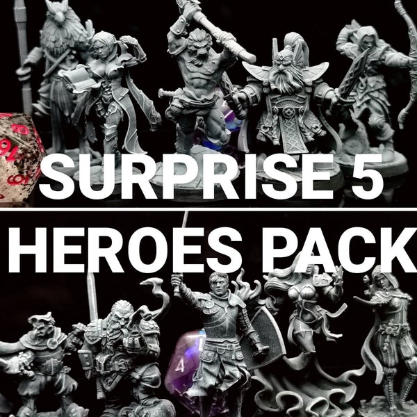 Surprise 5 Heroes Pack - RPG Miniatures UK - 4K HD - Parfait pour les donjons et dragons (D&D) / Full Party Value Pack minis / Amorcé à la main