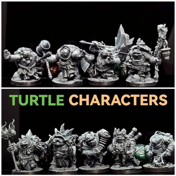 Personajes de Tortugas / Miniaturas RPG 4K Ultra HD Reino Unido / Detalle extremo / Resaltado a mano / Más fácil de pintar'