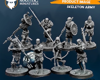 Skeleton Army - RPG Miniatures UK - Résine résistante Ultra HD 4K - Surligné à la main - Détails extrêmes - Plus facile à peindre